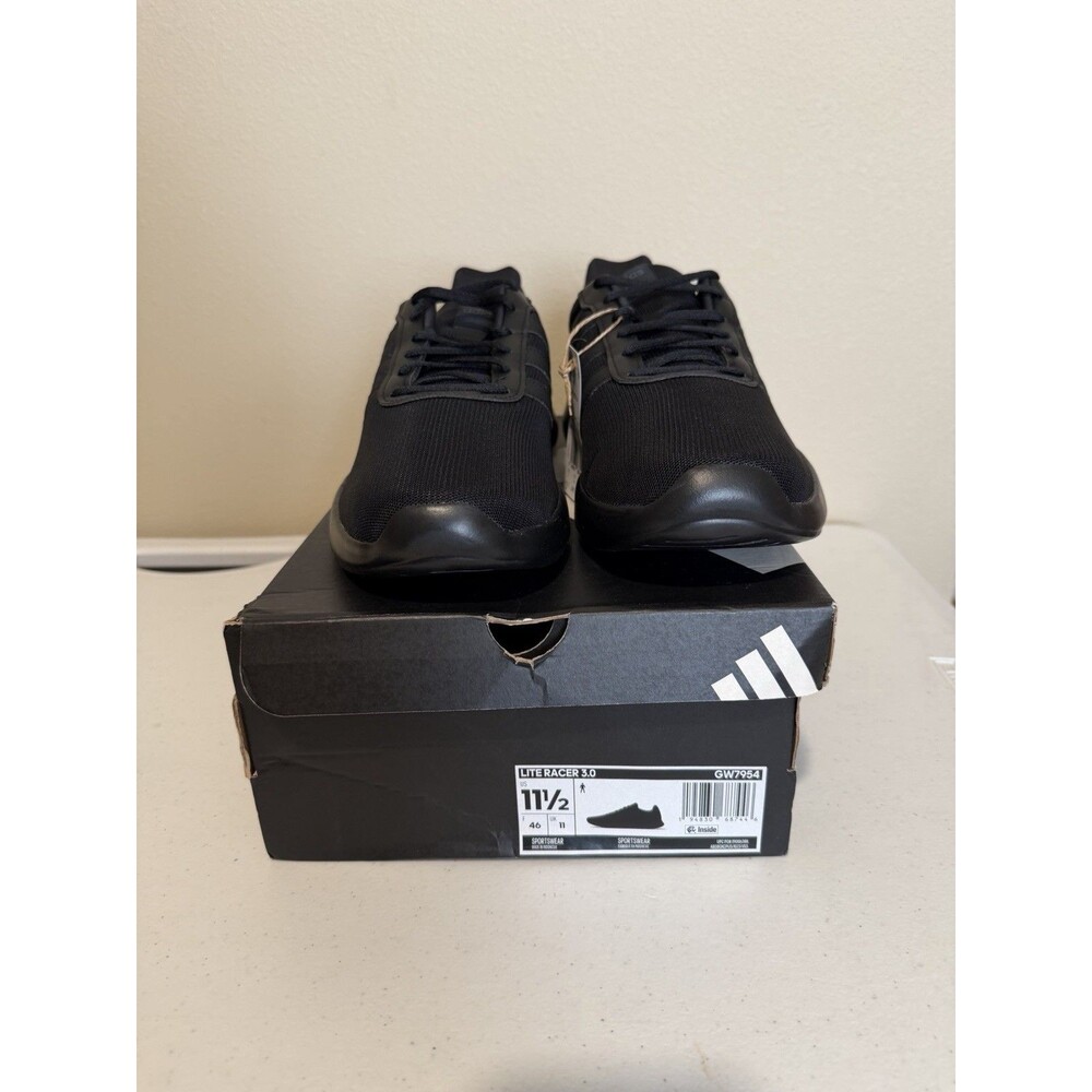 Adidas Lite Racer 3.0 Men’s 11.5 Black Cloudfoam Sneakers GW7954 NWB